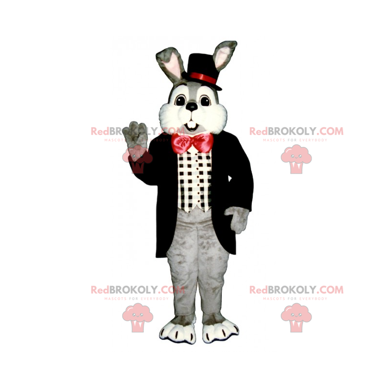 Mascotte de lapin gris et nœud papillon rouge - Redbrokoly.com