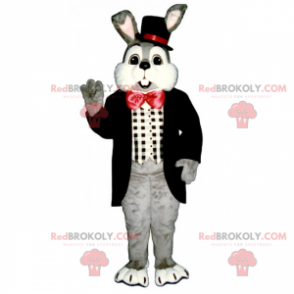 Grijs konijn mascotte en rode vlinderdas - Redbrokoly.com