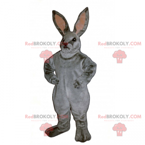 Grå kaninmaskot og rosa ører - Redbrokoly.com