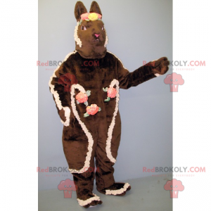 Bruin konijn mascotte met bloemkronen - Redbrokoly.com