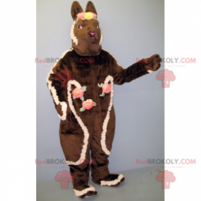 Mascotte de lapin marron avec couronnes de fleurs -