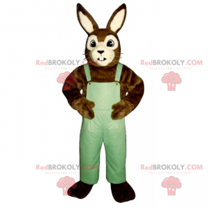 Brown and white rabbit mascot with overalls - Redbrokoly.com