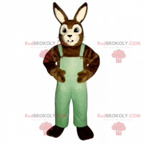 Brown and white rabbit mascot with overalls - Redbrokoly.com