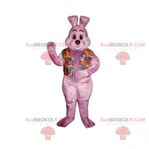 Mascote coelho rosa com camisa de flores - Redbrokoly.com