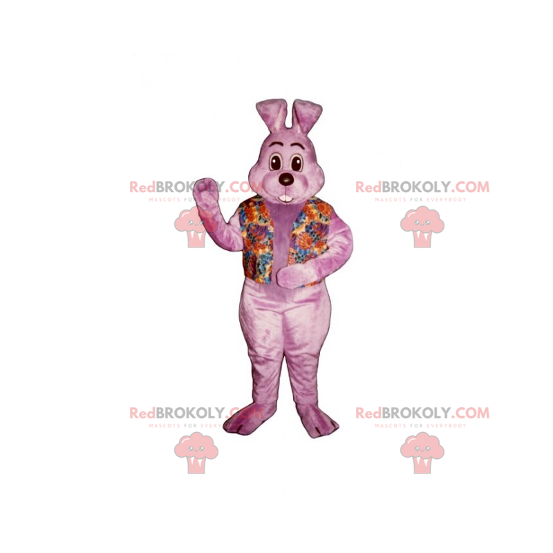 Roze konijn mascotte met bloemenhemd - Redbrokoly.com