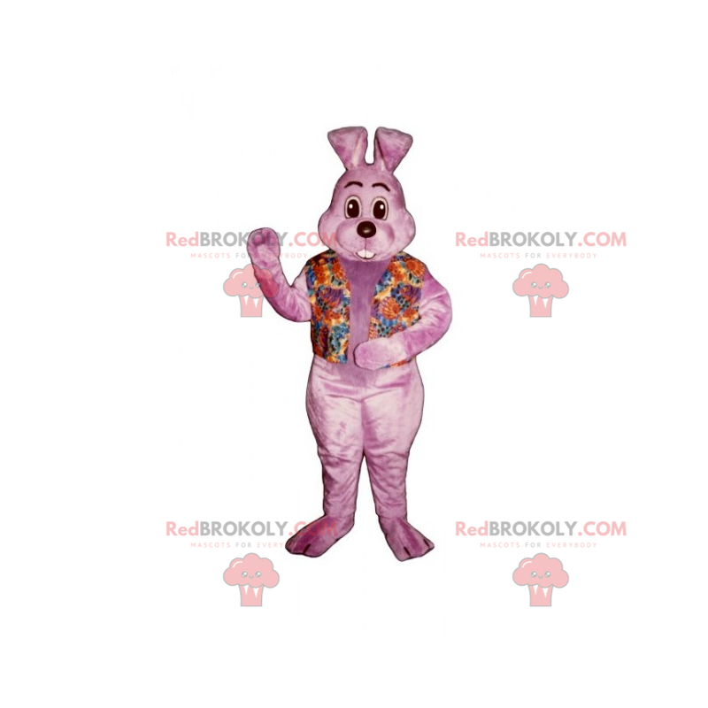 Roze konijn mascotte met bloemenhemd - Redbrokoly.com Roze konijn mascotte met bloemenhemd - Redbrokoly.com