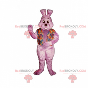Pink kanin maskot med blomster skjorte - Redbrokoly.com