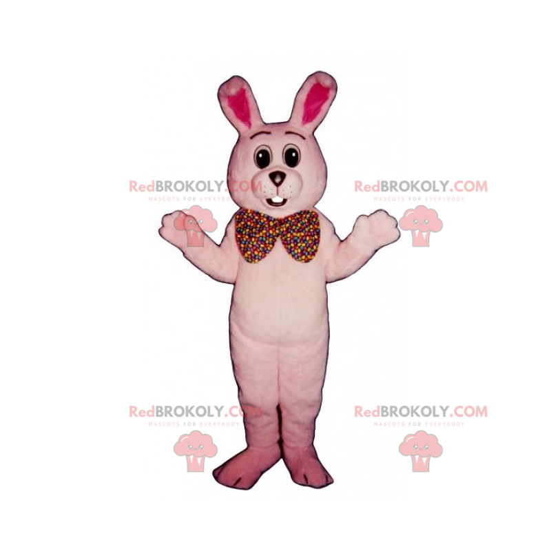 Mascote coelho rosa e gravata borboleta gigante - Redbrokoly.com