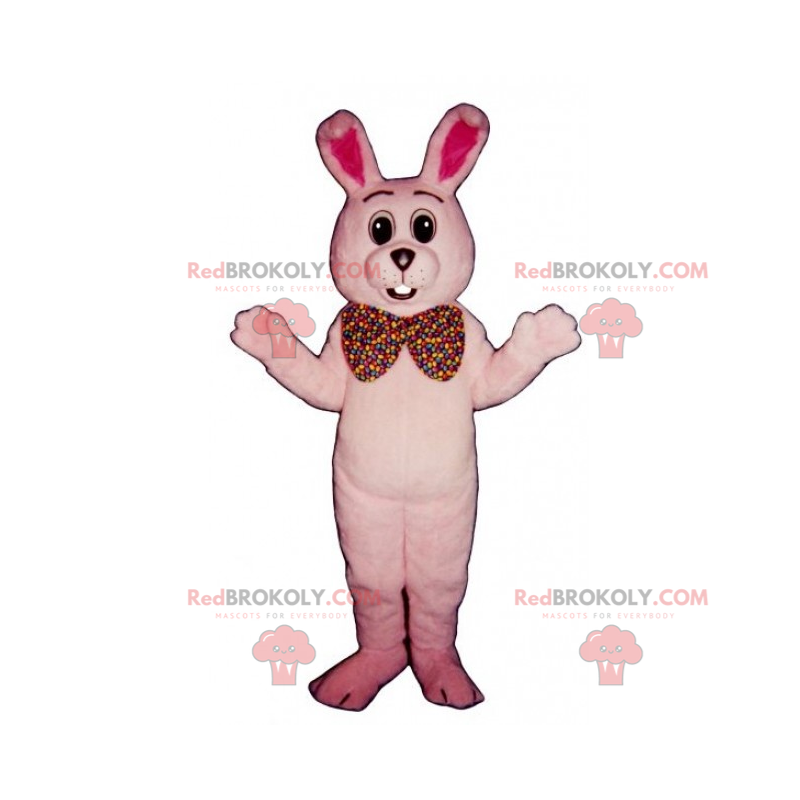 Mascotte de lapin rose et nœud papillon géant - Redbrokoly.com