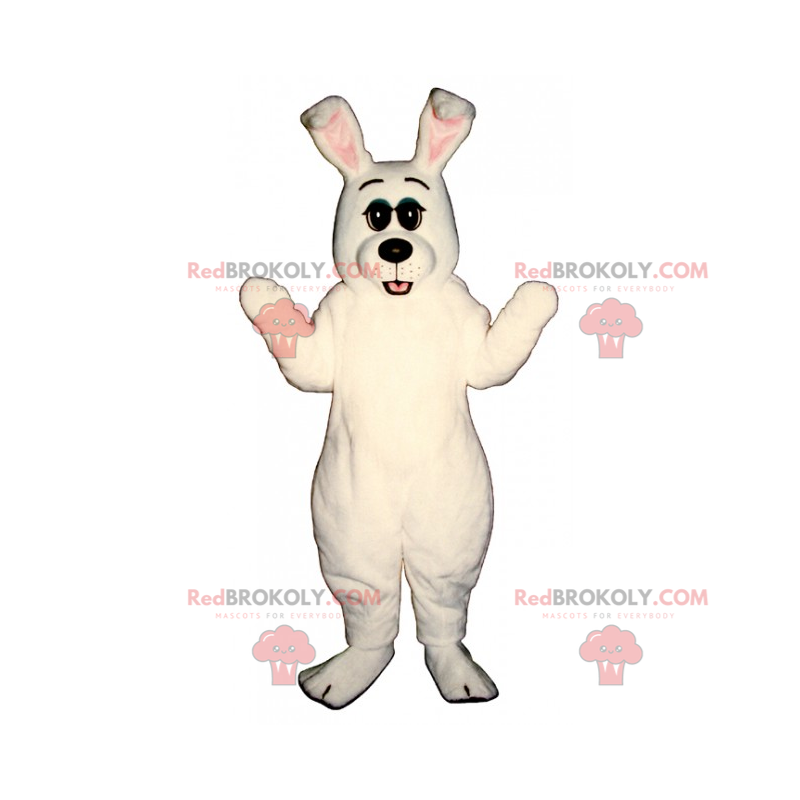 Coelho mascote todo branco e nariz preto - Redbrokoly.com Coelho mascote todo branco e nariz preto - Redbrokoly.com