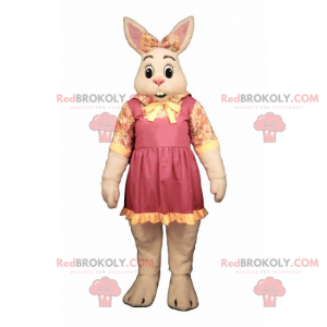 Wit konijn mascotte met strik en roos bloem - Redbrokoly.com