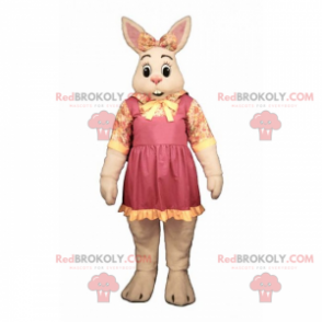 White rabbit mascot with bow and flower rose - Redbrokoly.com
