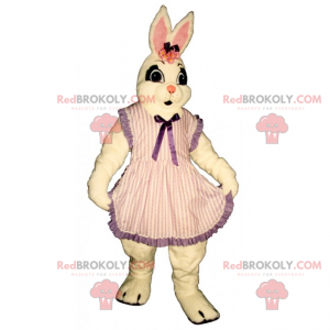 Biały królik maskotka w pasiastej sukience - Redbrokoly.com