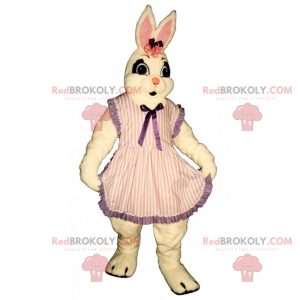 Mascota de conejo blanco en vestido de rayas - Redbrokoly.com