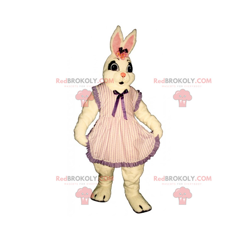 Hvid kanin maskot i stribet kjole - Redbrokoly.com Hvid kanin maskot i stribet kjole - Redbrokoly.com