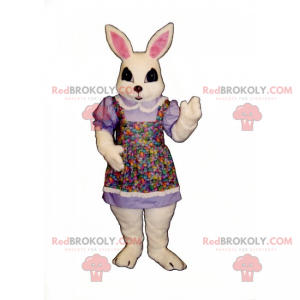 Mascote coelho branco com avental multicolorido - Redbrokoly.com