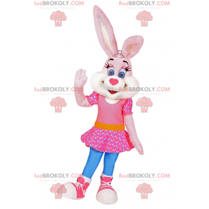 Kanin maskot i lyserød kjole med stjerner - Redbrokoly.com