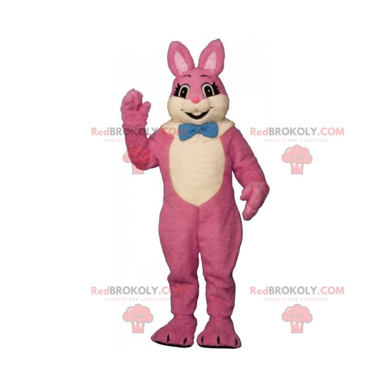 Mascotte de lapine rose avec nœud papillon - Redbrokoly.com