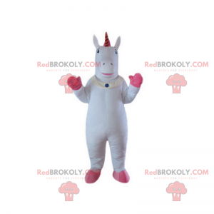 Weißes Einhorn-Maskottchen mit rosa Beinen - Redbrokoly.com