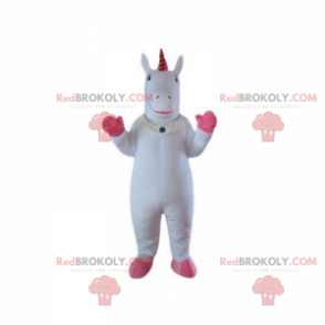 Mascote unicórnio branco com pernas rosa - Redbrokoly.com