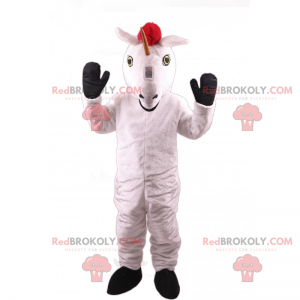 Witte eenhoorn mascotte en rode manen - Redbrokoly.com