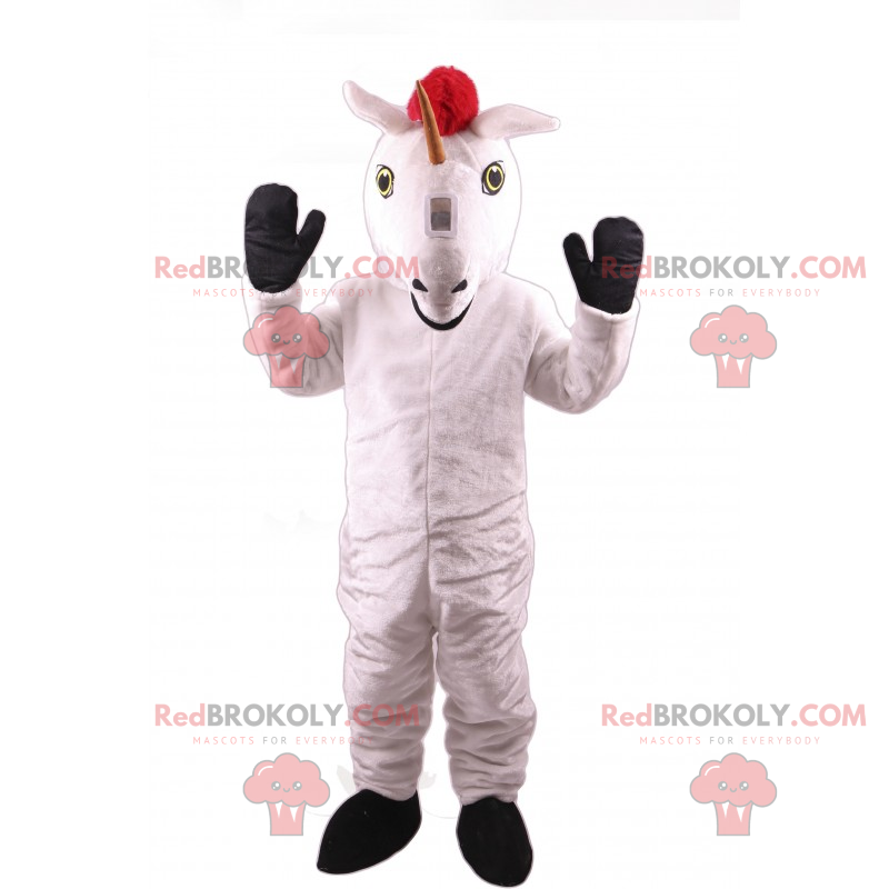 Maskottchen weißes Einhorn und rote Mähne - Redbrokoly.com