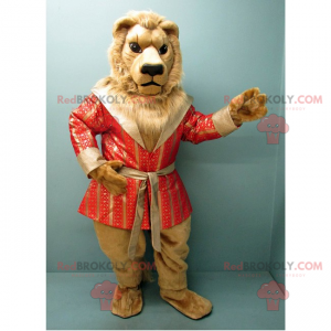 Mascote leão com luxuoso roupão salmão - Redbrokoly.com