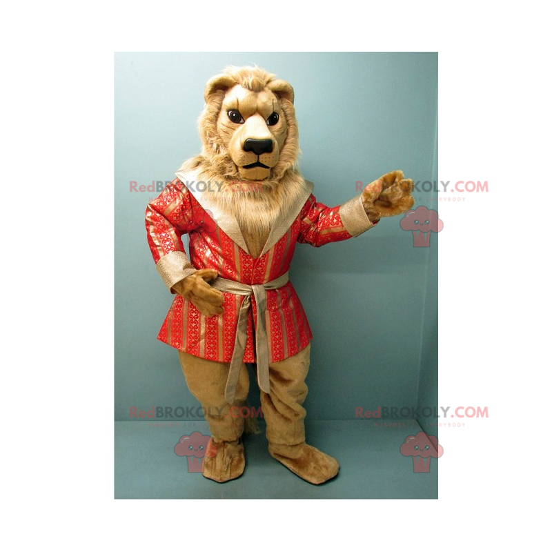 Mascotte leone con accappatoio color salmone di lusso - Mascotte leone con accappatoio color salmone di lusso -