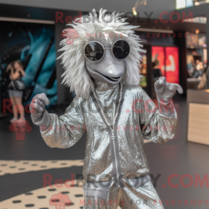 Fantasia de mascote de ema prateada com macacão e brincos - Mascotes emu - REBROKO_255143 - RedBrokoly.com