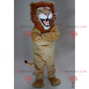 Mascota del león beige con melena ardiente - Redbrokoly.com