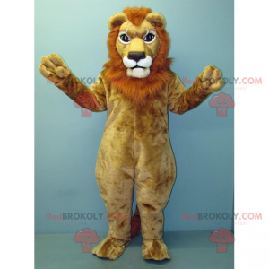Mascote leão bege com juba vermelha - Redbrokoly.com