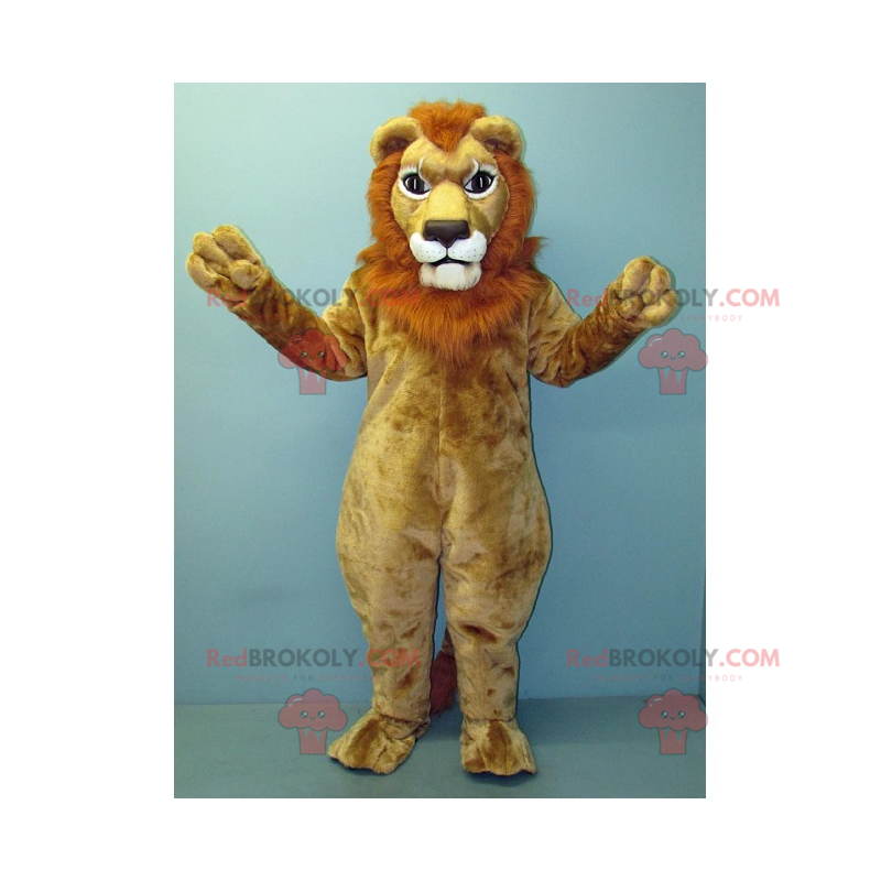 Mascotte de lion beige avec crinière rousse - Redbrokoly.com