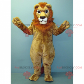 Beige leeuw mascotte met rode manen - Redbrokoly.com