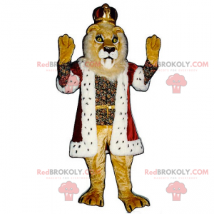 Mascotte de lion en tenue de roi avec couronne - Redbrokoly.com