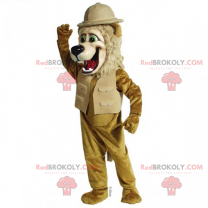 Leão mascote em traje de explorador - Redbrokoly.com