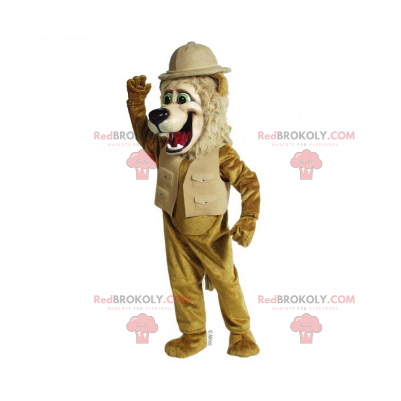 Mascotte de lion en tenue d'explorateur - Redbrokoly.com