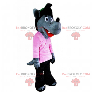 Mascotte de loup avec pull rose - Redbrokoly.com