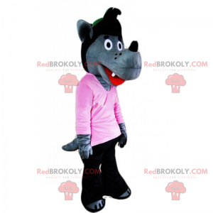 Wolf mascotte met roze trui - Redbrokoly.com