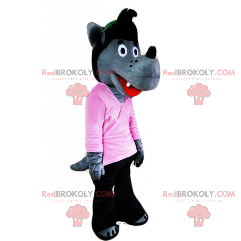 Wolf mascotte met roze trui - Redbrokoly.com