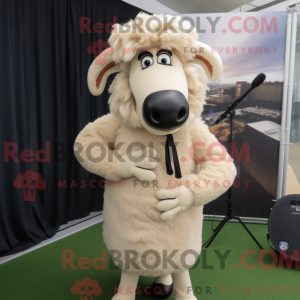 Beige Suffolk Sheep maskot...