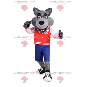 Mascote lobo em roupa adolescente esportiva - Redbrokoly.com