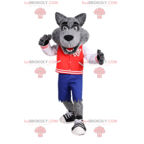 Mascote lobo em roupa adolescente esportiva - Redbrokoly.com
