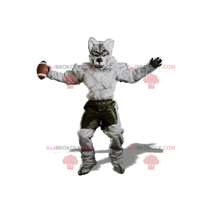 Mascota lobo vestida de fútbol americano - Redbrokoly.com