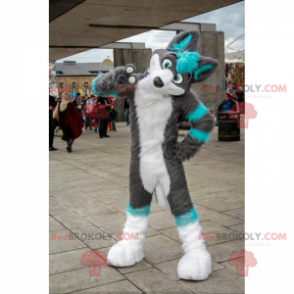 Mascotte grijze en blauwe wolf - Redbrokoly.com