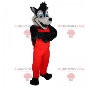 Mascotte de loup noir en salopette - Redbrokoly.com
