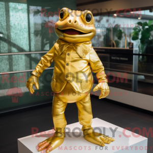 Gold Frog maskot draktfigur...