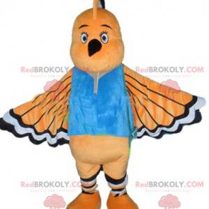 Mascotte d'oiseau orange blanc et noir avec un long bec -