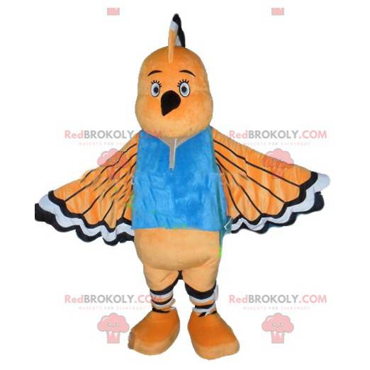 Mascotte d'oiseau orange blanc et noir avec un long bec -