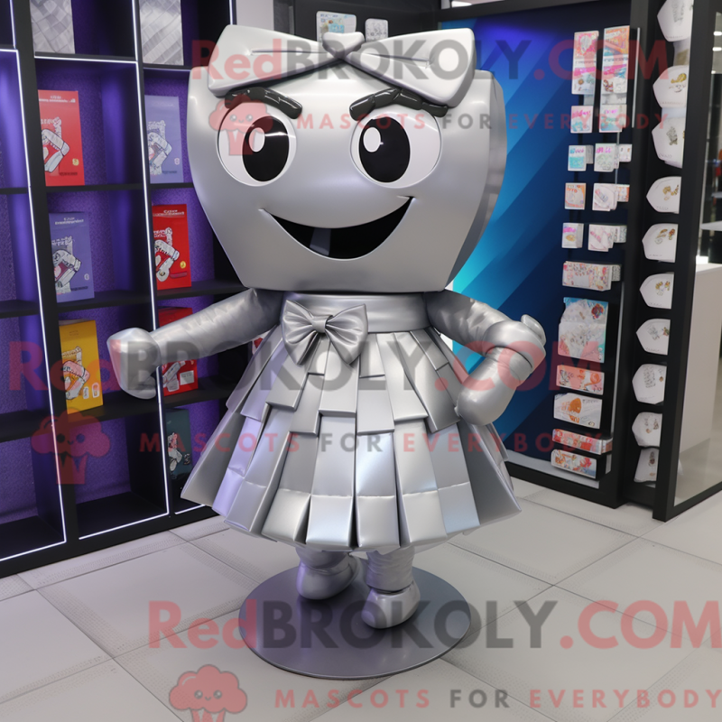 Fantasia de mascote de Silver Candy Box com saia e lenços de bolso - Mascotes de caixa de doces - RedBrokoly.com
