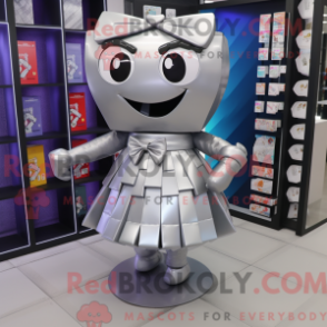 Fantasia de mascote de Silver Candy Box com saia e lenços de bolso - Mascotes de caixa de doces - RedBrokoly.com